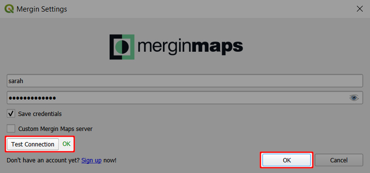 Mergin Maps Plugin in QGIS credentials
